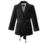 Lucasini Mens Smoking Jacket Velvet Fully Satin Lined, Black, XXL