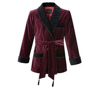 Lucasini Mens Smoking Jacket Velvet Fully Satin Lined, Burgundy/Black, XL