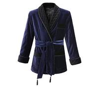 Lucasini Mens Smoking Jacket Velvet Fully Satin Lined, Navy/Black, S