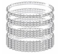 LucBuy 4PCS Rhinestone Stretch Bracelets, Twinkle Diamond Tennis Bangle,Silver Crystal Sparkling Bridal Stackable Bracelet Jewelry,Bling Shining Wedding Party Elastic Band Bracelet for Women