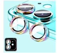 LucBuy Camera Lens Protector Compatible for iPhone 12/12 Mini, Glitter 9H Tempered Glass Camera Cover Film Stickers, Automatic-Alignment Individual Metal Rings Shiny Phone Accessories