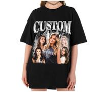 LucBuy Custom Bootleg Rap Tee Shirts, Personalized Retro Photos Text Oversized Sweatshirt, Customized Face Graphic Crewneck Casual Pullover, Vintage Drop Shoulder Loose Fan Top Hoodies Gifts (W3)