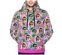 LucBuy Custom Hoodies with Photos Text, Personalized Hooded Sweatshirt with Pocket for Men, Customized Drawstring Hoodie with Face Pictures, Funny Winter 3D Print Pullover Sweatshirts Coat (A186)
