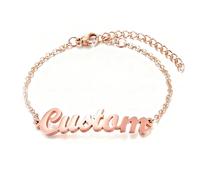 LucBuy Custom Name Bracelets, Personalized 18K Gold Plated Nameplate Bangle, Stylish Bracelet Jewelry with any Name or Word, Unique Letter Band Gifts for Birthday Anniversary Wedding (Rosegold)