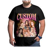 LucBuy Custom Plus Size Bootleg Rap T Shirts, Personalized Retro Photos Text Oversized Tee, Funny Face Graphic Print Big Large T-Shirt, Unisex Vintage Crew Neck Loose Fit Casual Outfits Clothes (A4)