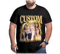 LucBuy Custom Plus Size Bootleg Rap T Shirts, Personalized Retro Photos Text Oversized Tee, Funny Face Graphic Print Big Large T-Shirt, Unisex Vintage Crew Neck Loose Fit Casual Outfits Clothes (A1)
