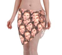 LucBuy Custom Short Sarong, Personalized Funny Faces Photo Swimwear Cover Up, Stylish Beach Sarongs Bathing Suit for Women, Tropical Novelty Wrap Skirts Vacation Bikini Swimsuit (Style 3)