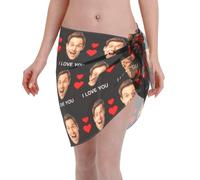 LucBuy Custom Short Sarong, Personalized Funny Faces Photo Swimwear Cover Up, Stylish Beach Sarongs Bathing Suit for Women, Tropical Novelty Wrap Skirts Vacation Bikini Swimsuit (Style 5)