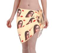 LucBuy Custom Short Sarong, Personalized Funny Faces Photo Swimwear Cover Up, Stylish Beach Sarongs Bathing Suit for Women, Tropical Novelty Wrap Skirts Vacation Bikini Swimsuit (Style 36)