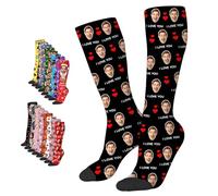 LucBuy Custom Socks with Photos Text, Personalized Knee High Socks with Face Pictures,Unisex Customized Stockings,Funny Crew Long Socks Christmas Birthday Novelty Gifts (C22)