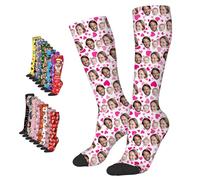 LucBuy Custom Socks with Photos Text, Personalized Knee High Socks with Face Pictures,Unisex Customized Stockings,Funny Crew Long Socks Christmas Birthday Novelty Gifts (D25)