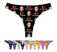 LucBuy Custom Thongs Panty with Face Photos, Funny T-back Personalized Underwear, Customized Tangas Wife Husband Face Picture Underpants, Novelty Bikini Briefs Valentine's Day Birthday Gifts (A97)
