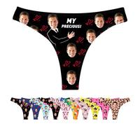 LucBuy Custom Thongs Panty with Face Photos, Funny T-back Personalized Underwear, Customized Tangas Wife Husband Face Picture Underpants, Novelty Bikini Briefs Valentine's Day Birthday Gifts (A177)