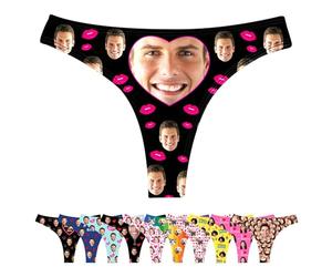 LucBuy Custom Thongs Panty with Face Photos, Funny T-back Personalized Underwear, Customized Tangas Wife Husband Face Picture Underpants, Novelty Bikini Briefs Valentine's Day Birthday Gifts (A137)