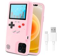 LucBuy Game Console Case for iPhone, Retro Protective Cover Self-powered Case with 36 Small Game,Full Color Display,Shockproof Video Game Case for iPhone 12 Mini - Pink