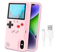 LucBuy Game Console Case for iPhone X/XS, Retro Protective Cover Self-powered Case with 36 Small Game, Full Color Display, Shockproof Video Game Case Compatible with iPhone X/XS - Pink