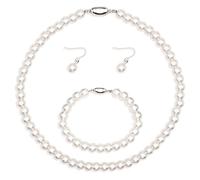 LucBuy Imitation Pearl Jewelry Set, 3 PCS Artificial Pearl Necklace Bracelet Earrings for Women, Elegant Faux Pearl Bridal Jewelry, Gifts for Wedding Birthday Mother's Day (White)