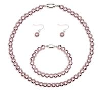 LucBuy Imitation Pearl Jewelry Set, 3 PCS Artificial Pearl Necklace Bracelet Earrings for Women, Elegant Faux Pearl Bridal Jewelry, Gifts for Wedding Birthday Mother's Day (Purple)