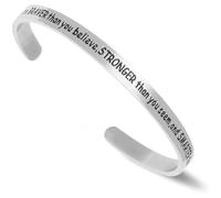 LucBuy Inspirational Cuff Bracelet, Stainless Steel Grooved Bangle Jewelry Gifts, High Polished Band Engraved You're Braver Than You Believe, Stronger Than You Seem, and Smarter Than You Think (A3)