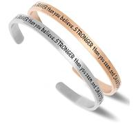 LucBuy Inspirational Cuff Bracelet, Stainless Steel Grooved Bangle Jewelry Gifts, High Polished Band Engraved You're Braver Than You Believe, Stronger Than You Seem, and Smarter Than You Think (A1)