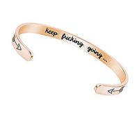 LucBuy Inspirational Gifts Bracelets, Stainless Steel Cuff Bangle Engraved Motivational Mantra Keep Going, Adjustable High Polished Band, Friendship Birthday Jewelry (Rosegold)