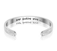 LucBuy Inspirational Gifts Bracelets, Stainless Steel Cuff Bangle Engraved Motivational Mantra Keep Going, Adjustable High Polished Band, Friendship Birthday Jewelry (Bling)