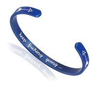 LucBuy Inspirational Gifts Bracelets, Stainless Steel Cuff Bangle Engraved Motivational Mantra Keep Going, Adjustable High Polished Band, Friendship Birthday Jewelry (Blue)