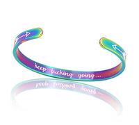 LucBuy Inspirational Gifts Bracelets, Stainless Steel Cuff Bangle Engraved Motivational Mantra Keep Going, Adjustable High Polished Band, Friendship Birthday Jewelry (Rainbow)
