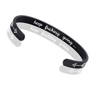 LucBuy Inspirational Gifts Bracelets, Stainless Steel Cuff Bangle Engraved Motivational Mantra Keep Going, Adjustable High Polished Band, Friendship Birthday Jewelry (Black)