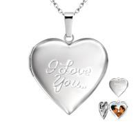 LucBuy Personalized Necklace, Unique Heart/Round Shape Printed Picture Pendant Chain, 18K Gold Plated Stylish Custom Locket Necklaces Jewelry, Novelty Memorial Gifts for Birthday Anniversary (A1)