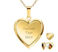 LucBuy Personalized Necklace, Unique Heart/Round Shape Printed Picture Pendant Chain, 18K Gold Plated Stylish Custom Locket Necklaces Jewelry, Novelty Memorial Gifts for Birthday Anniversary (A1)