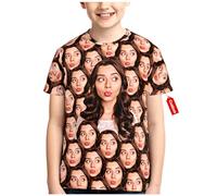 LucBuy Personalized T Shirts with Face Photo, Funny Custom Crewneck Tee T-Shirts, Customize Image Short Sleeve Shirt for Kids Boys Girls, Full Print Shirts Novelty Christmas Birthday Gifts (D71)