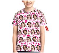 LucBuy Personalized T Shirts with Face Photo, Funny Custom Crewneck Tee T-Shirts, Customize Image Short Sleeve Shirt for Kids Boys Girls, Full Print Shirts Novelty Christmas Birthday Gifts (D146)