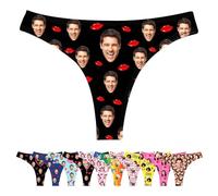 LucBuy Personalized Thongs with Photos Text, Novelty T-back Panty Custom Underwear, Customized Underpants Wife Husband Face Picture Tangas, Funny Bikini Briefs Valentine's Day Birthday Gift (B22)