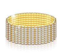 LucBuy Rhinestone Stretch Bracelets, Twinkle Diamond Tennis Bangle,Silver Crystal Sparkling Bridal Stackable Bracelet Jewelry,Bling Shining Wedding Party Elastic Band Bracelet for Women