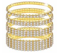 LucBuy Rhinestone Stretch Bracelets, Twinkle Diamond Tennis Bangle,Silver Crystal Sparkling Bridal Stackable Bracelet Jewelry,Bling Shining Wedding Party Elastic Band Bracelet for Women