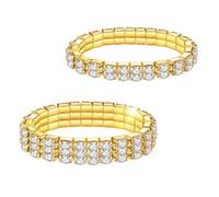 LucBuy Rhinestone Stretch Bracelets, Twinkle Diamond Tennis Bangle,Silver Crystal Sparkling Bridal Stackable Bracelet Jewelry,Bling Shining Wedding Party Elastic Band Bracelet for Women