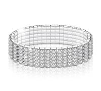 LucBuy Rhinestone Stretch Bracelets, Twinkle Diamond Tennis Bangle,Silver Crystal Sparkling Bridal Stackable Bracelet Jewelry,Bling Shining Wedding Party Elastic Band Bracelet for Women