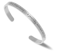 LucBuy Stainless Steel Cuff Bracelet, Inspirational Quote Bangle Engraved A True Friendship is a Journey Without an End, High Polished Open Band Jewelry Gifts (Silver)