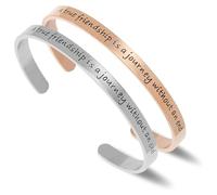 LucBuy Stainless Steel Cuff Bracelet, Inspirational Quote Bangle Engraved A True Friendship is a Journey Without an End, High Polished Open Band Jewelry Gifts (Silver and Rosegold)