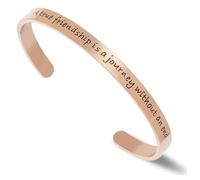 LucBuy Stainless Steel Cuff Bracelet, Inspirational Quote Bangle Engraved A True Friendship is a Journey Without an End, High Polished Open Band Jewelry Gifts (Rosegold)