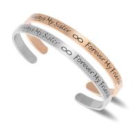 LucBuy Stainless Steel Cuff Bracelet, Inspirational Quote Bangle Engraved Always My Sister Forever My Friend, High Polished Open Band Friendship Jewelry for Women (2PCS)