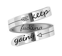 LucBuy Stainless Steel Keep Going Engraved Inspirational Gifts Adjustable Rings Jewelry for Women