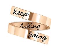 LucBuy Stainless Steel Keep Going Engraved Inspirational Gifts Adjustable Rings Jewelry for Women