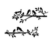 Luccyle Metal Birds Wall Art, Love Birds on a Branch on Branch Silhouette Wall Decor Black Leaves with Bird Outdoor Metal Hanging Wall Sculpture for Living Room Garden Bedroom Office Wall Decor