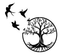 Luccyle Tree Life Metal Wall Art, Large Tree of Life Metal Wall Art Decoration, Suitable Home Office Living Room Garden Bedroom, Decor Sculpture (50x50cm) (Bird 50cm)