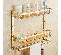 LUCEAE Bathroom Shelf Floating Shelves Hanging Shower Caddy European Style Antique Gold Double Space Aluminum Wall Mounted Towel Shelf Bathroom Storage Rack Space-Saving/40Cm