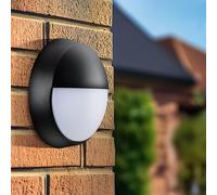 Luceco Eco Outdoor LED Bulkhead Light, Decorative Exterior Lighting, Eyelid Design, Round, Black, IP54, 10W, 400lm, 4000K, EBEE10S40