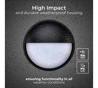 Luceco Eco Outdoor LED Bulkhead Light, Decorative Exterior Lighting, Eyelid Design, Round, Black, IP54, 10W, 400lm, 4000K, EBEE10S40