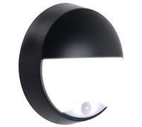 Luceco Eco Outdoor LED Bulkhead Light with PIR Motion Sensor, Decorative Exterior Lighting, Eyelid Design, Round, Black, IP54, 10W, 400lm, 4000K, EBEE10P40
